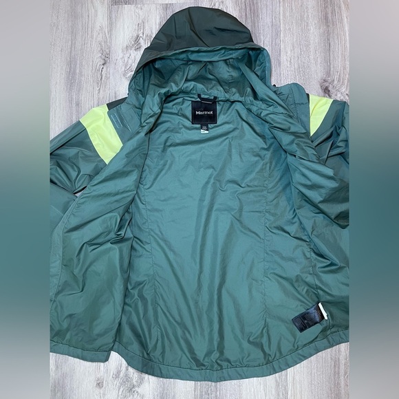 Marmot  Roam Rain Jacket Women’s Large Green Yellow Hooded Full Zip Waterproof - Picture 11 of 11